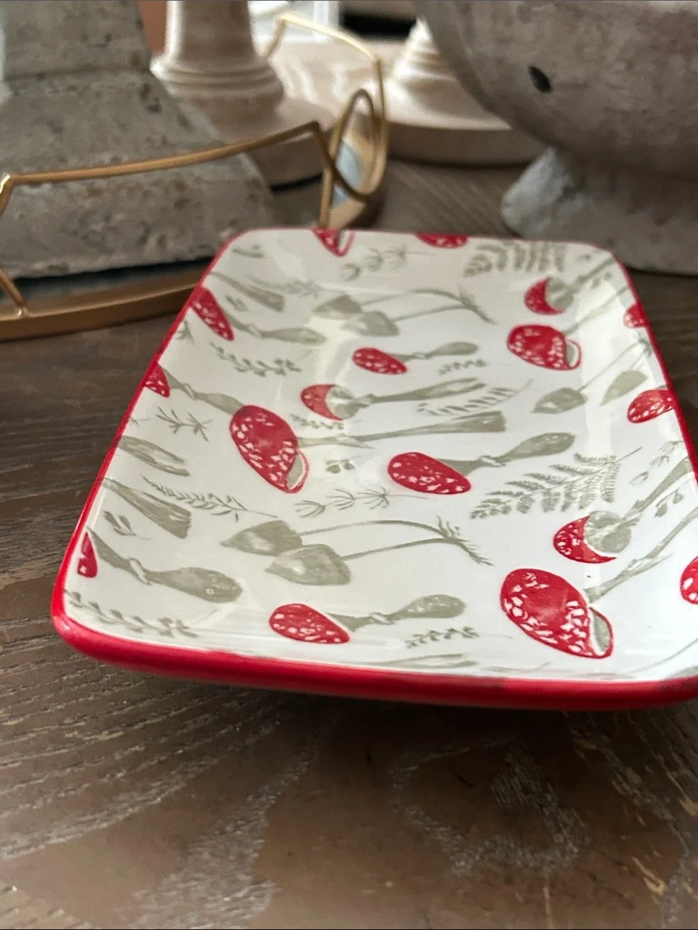 NEW! 🍄 Enchanted Garden Red Wild Mushroom Ceramic Serving Tray
